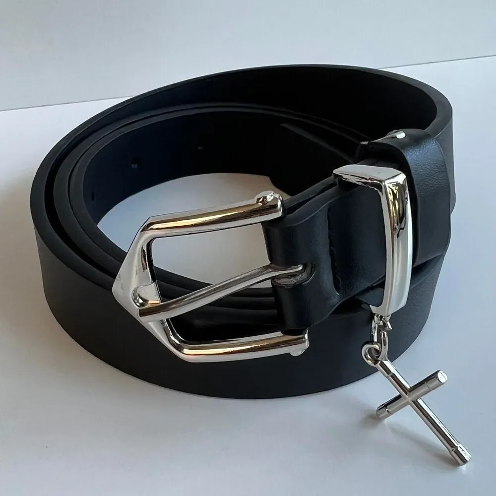 y2k style cross grunge goth emo black slim belt